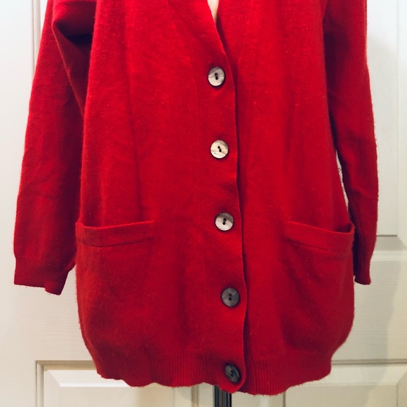 Charter Club Cashmere V Cardigan Button Down Ribbed Red Sweater Size M - Picture 6 of 10